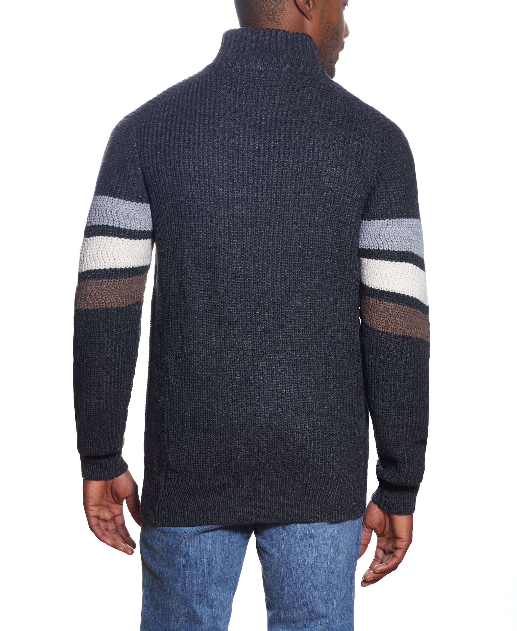 1/2 ZIP SHAKER STITCH STRIPE SWEATER IN CARBON HEATHER