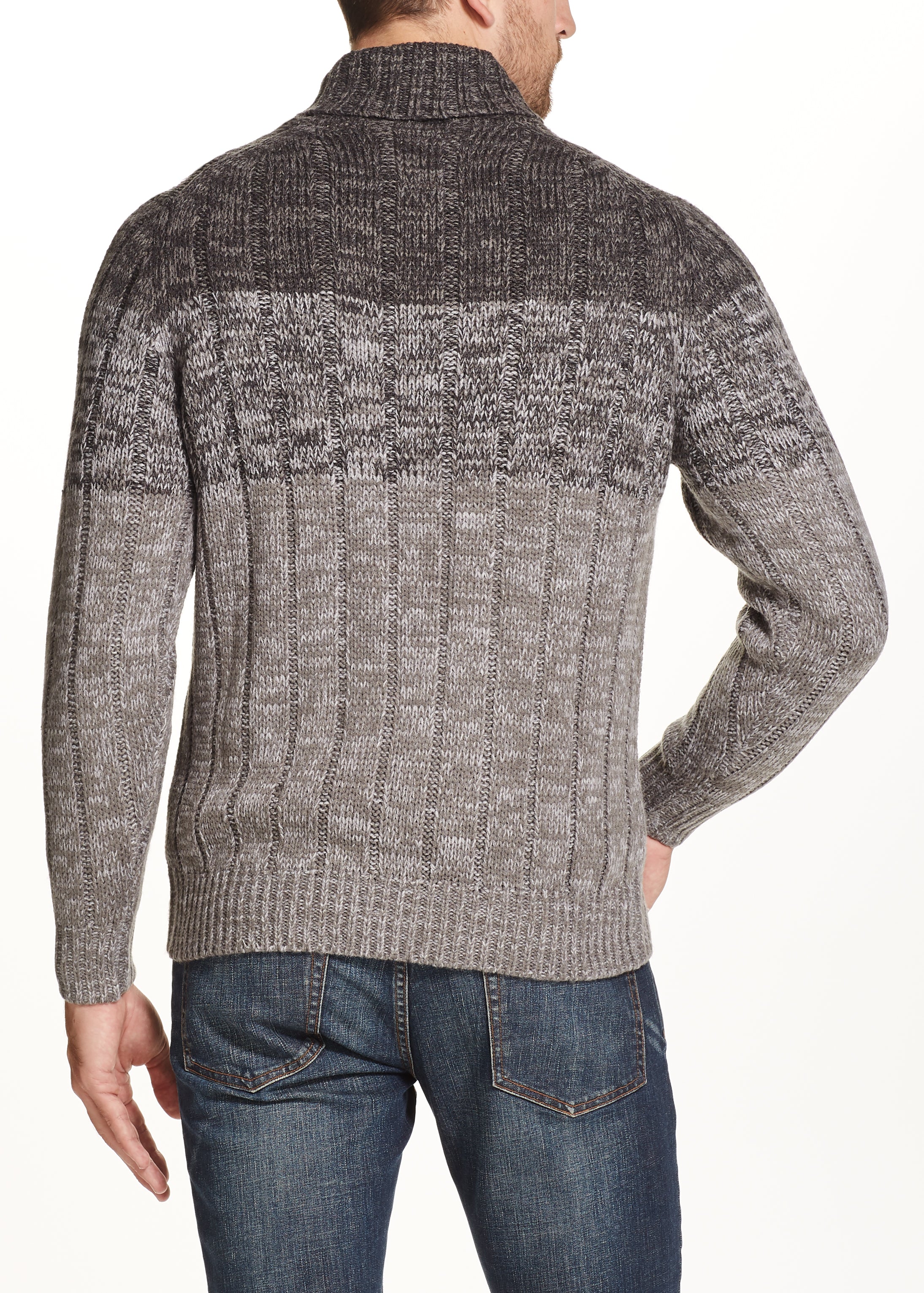 OMBRE SHAWL SWEATER IN CARBON HEATHER