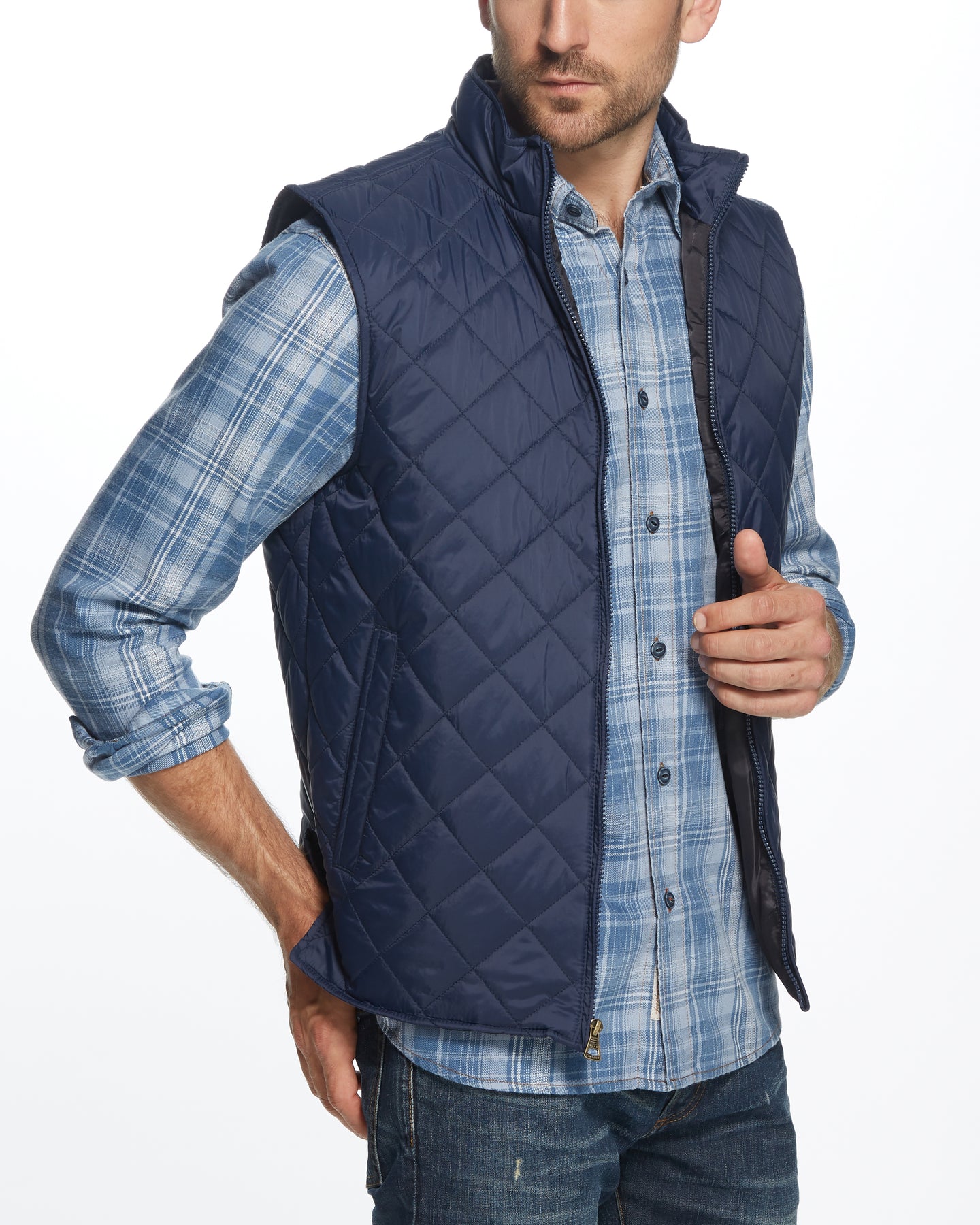 DIAMOND QUILTED VEST IN NAVY 