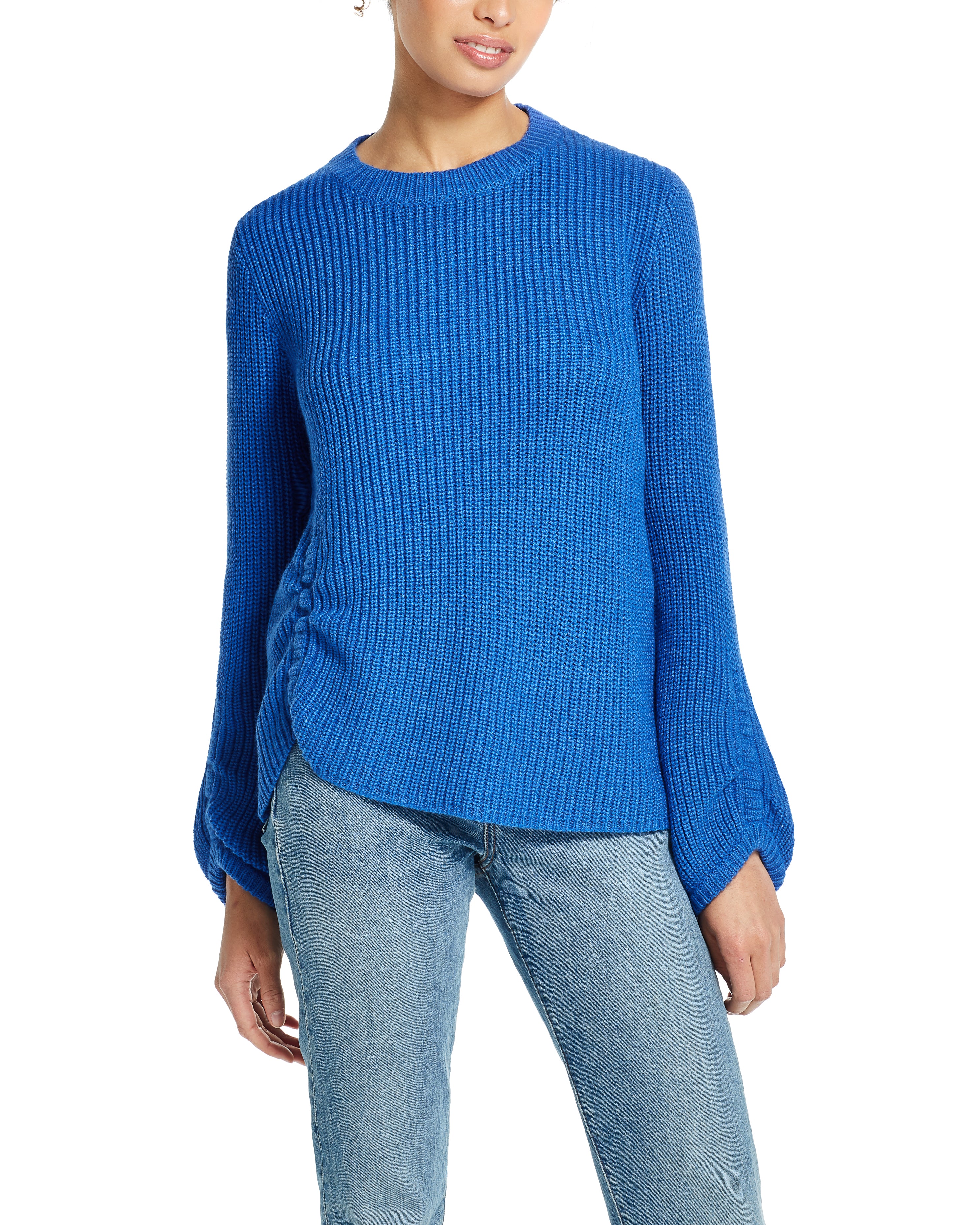 Balloon-Sleeve Ruched Sweater in True Blue