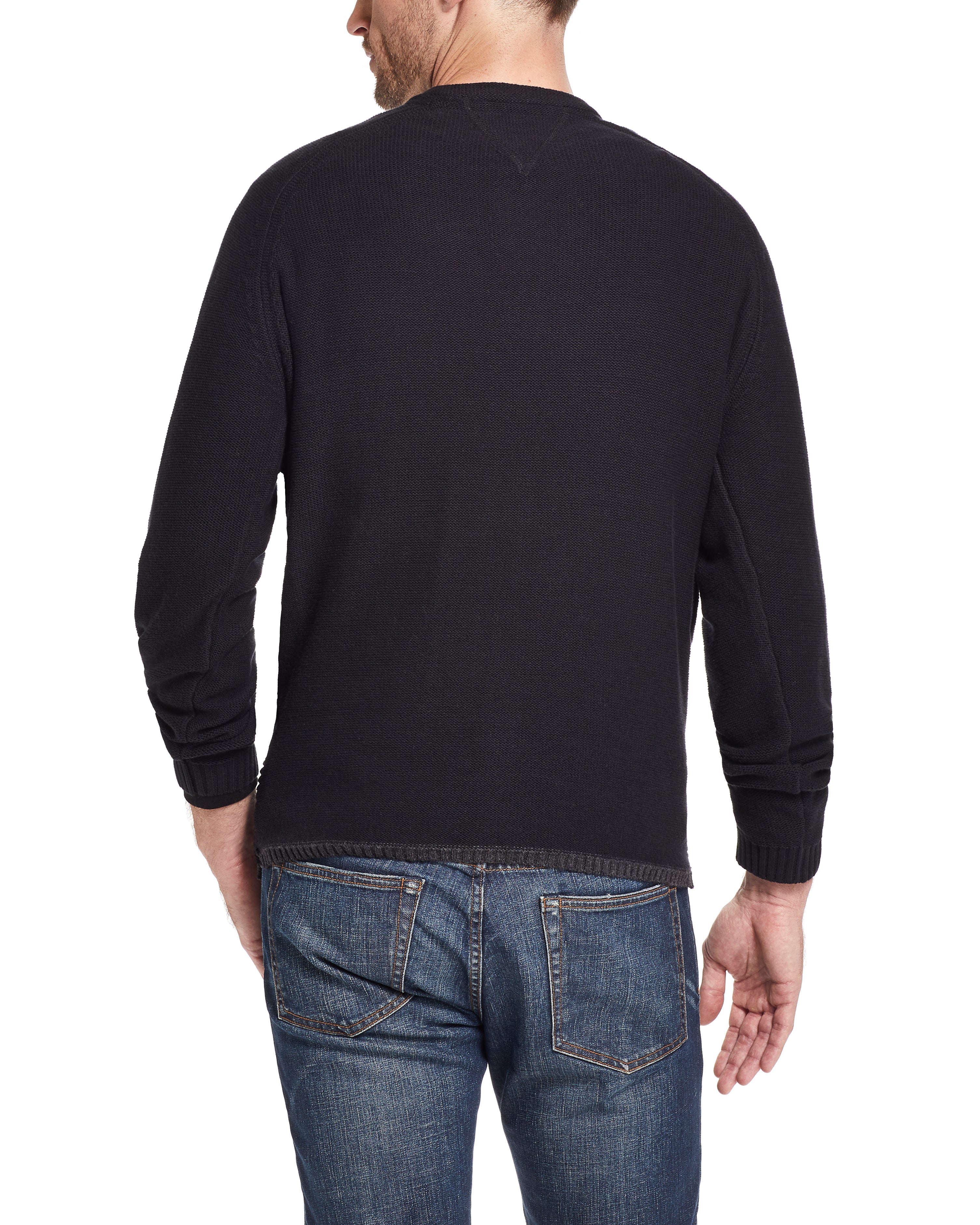 Textured Long Sleeve Henley Sweater in Black