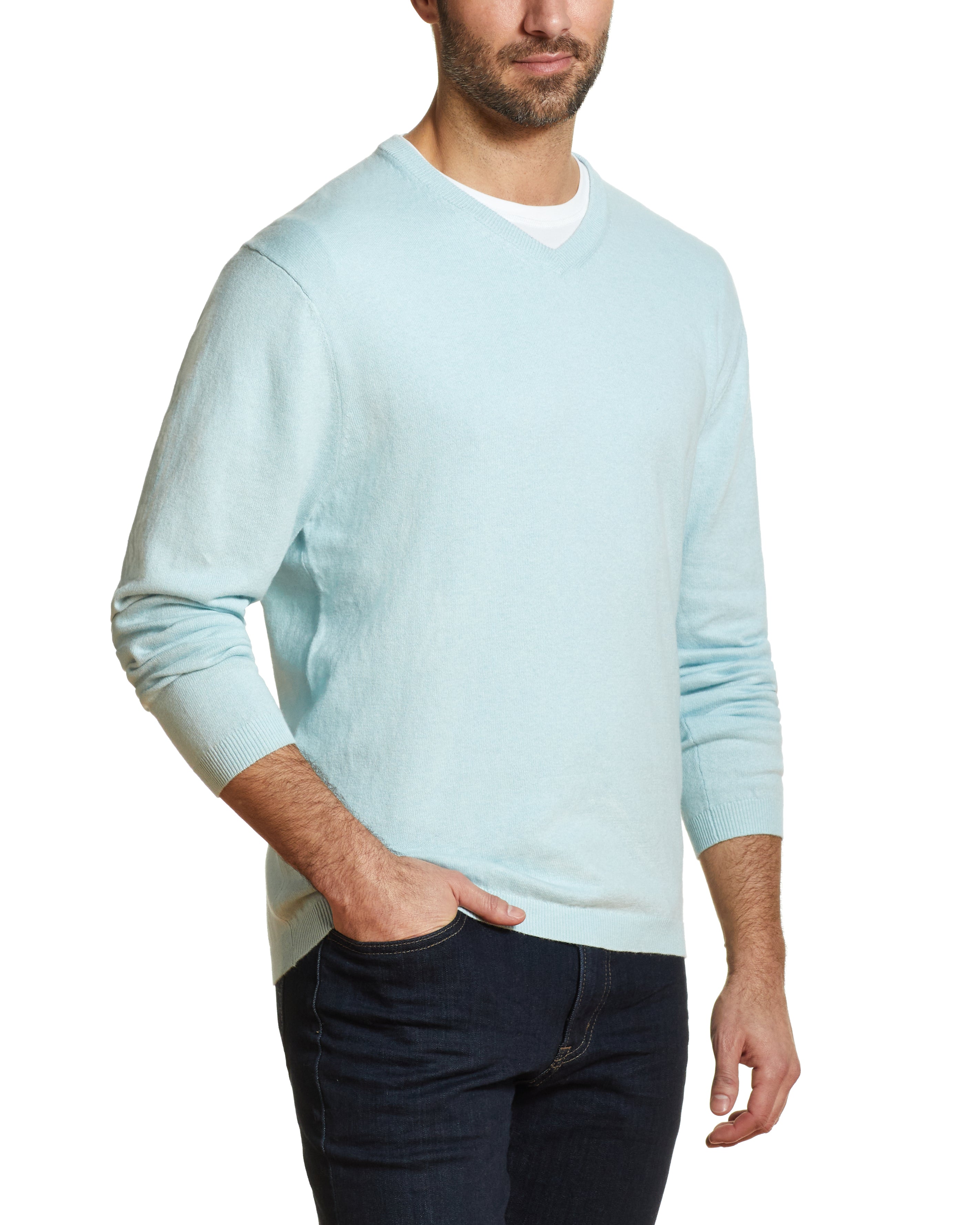Cotton Cashmere V Neck Sweater in Lake Heather – Weatherproof® Vintage