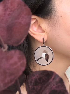 Sparrow and Plum Blossom Earrings (White)