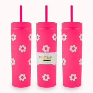16oz Matte Tumbler Cup | Hot Pink Flowers - The Copper Petal