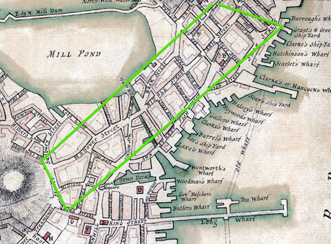 Boston Map 1775 showing the North End and Hanover Street