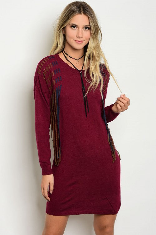 long sleeve fringe dress