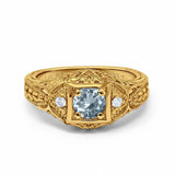14K Yellow Gold 0.15ct Round Antique Style 5mm G SI Natural Aquamarine Diamond Engagement Wedding Ring Size 6.5