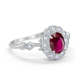 Oval Art Deco Engagement Bridal Ring Simulated Ruby CZ 925 Sterling Silver
