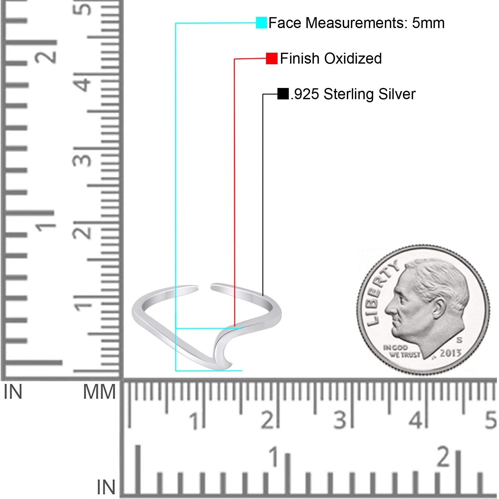 Wave Adjustable Plain Toe Ring Band 925 Sterling Silver (5mm)