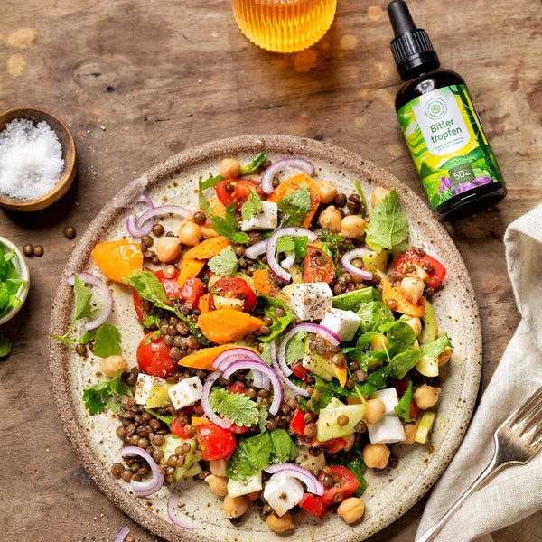 Gesunder Linsen Salat mit Kräutertropfen-Dressing