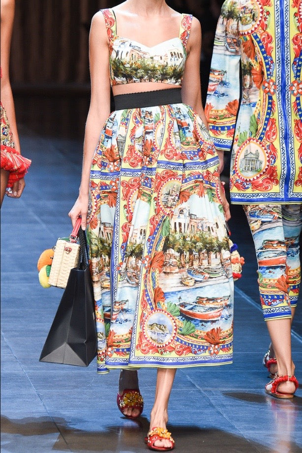 dolce and gabbana crop top and skirt