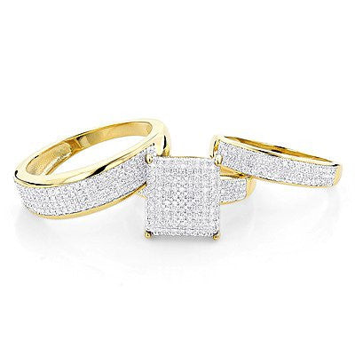 Affordable Trio Ring Sets Diamond Wedding Ring Set 1 25ct 10k Gold