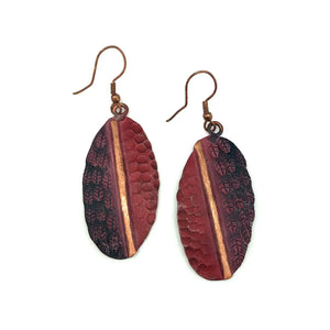 Copper Patina Red Feathers Earrings - Paint Chips & Glitter Boutique