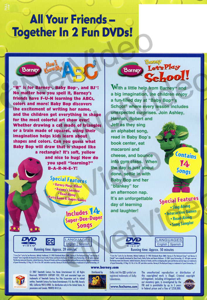 Barney (Now I Know My ABCs/Let s Play School) (Double Feature) (MAPLE ...