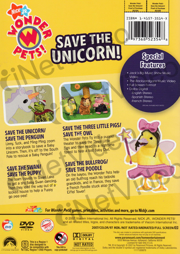 Wonder Pets Save The Unicorn On Dvd Movie