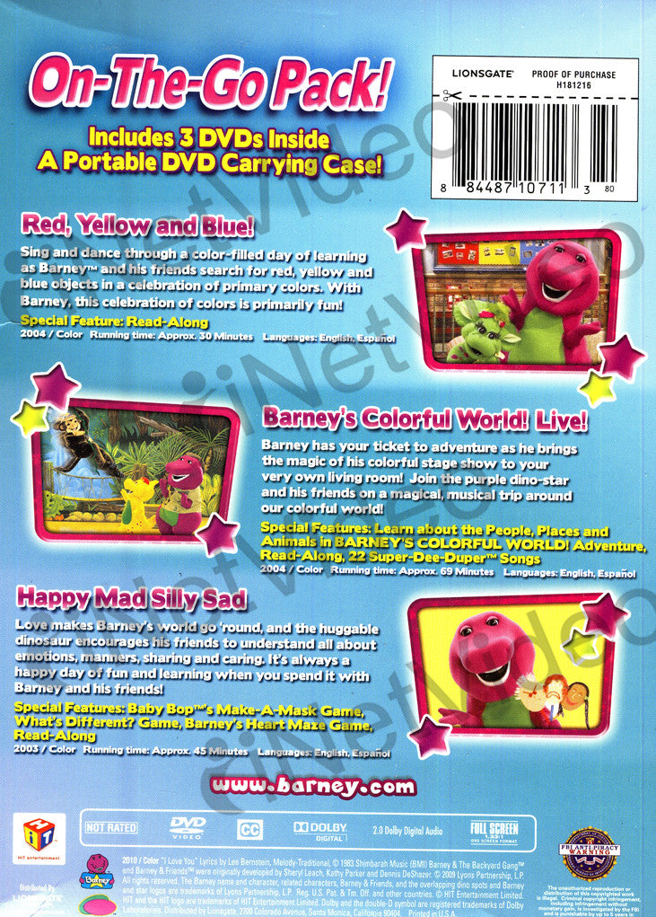 Barney On The Go Pack Three Disc Edition Boxset On Dvd Movie