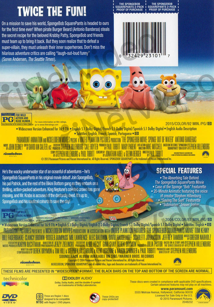 Spongebob Squarepants Movie Collection (double Feature) On Dvd Movie