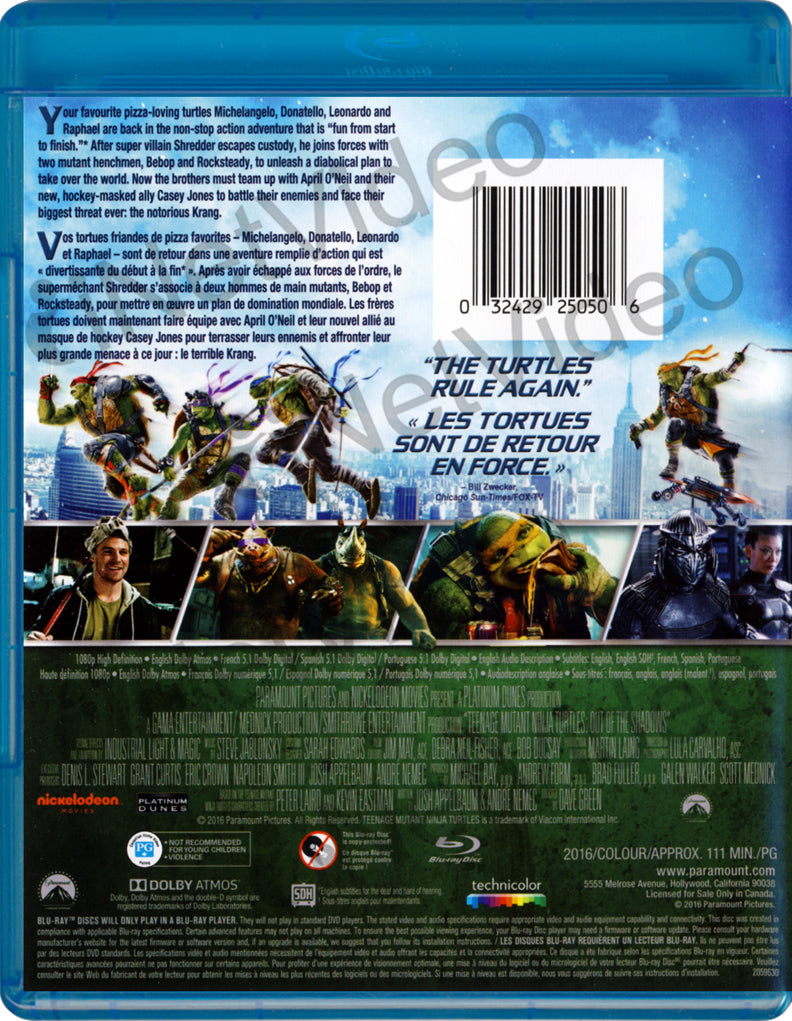 Teenage Mutant Ninja Turtles Out Of The Shadows Blu Ray Bilingual On Blu Ray Movie 7904