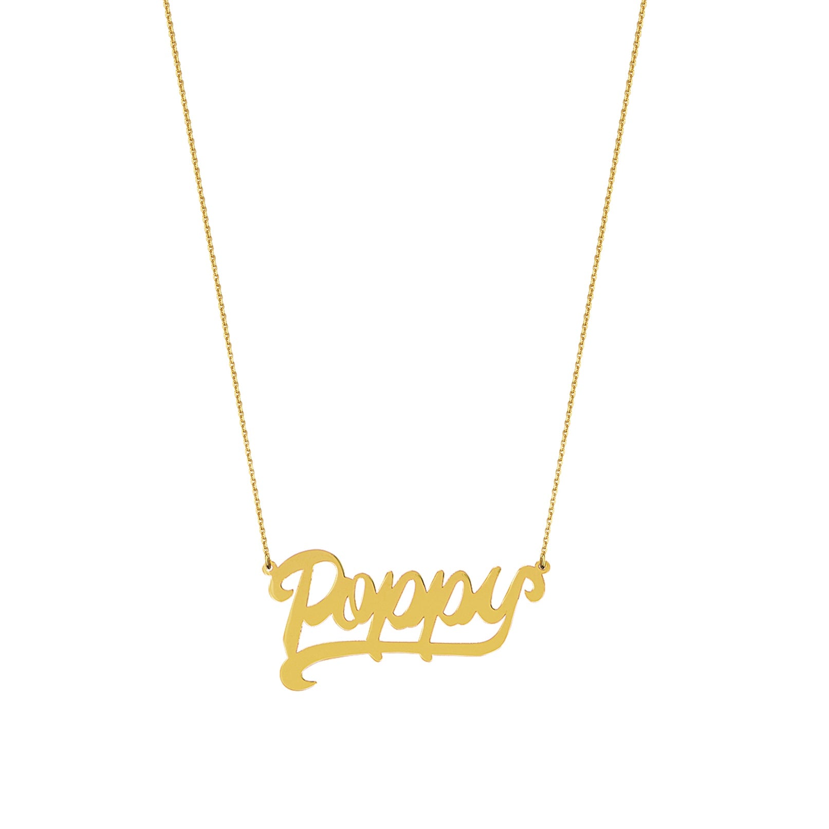 14k Gold Cursive Nameplate Necklace Adam Marc Jewels 550 00