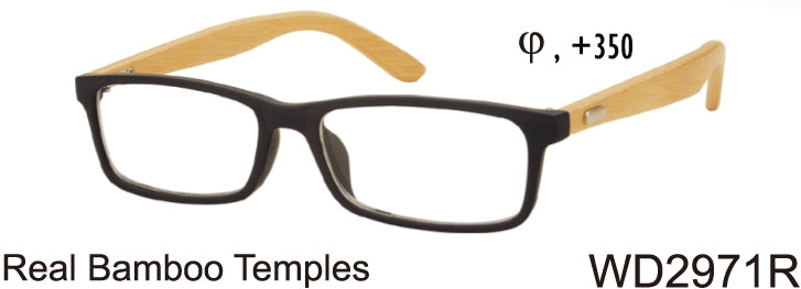WD2971R - Wholesale Men's Reading Glasses with Real Bamboo Temples in Black