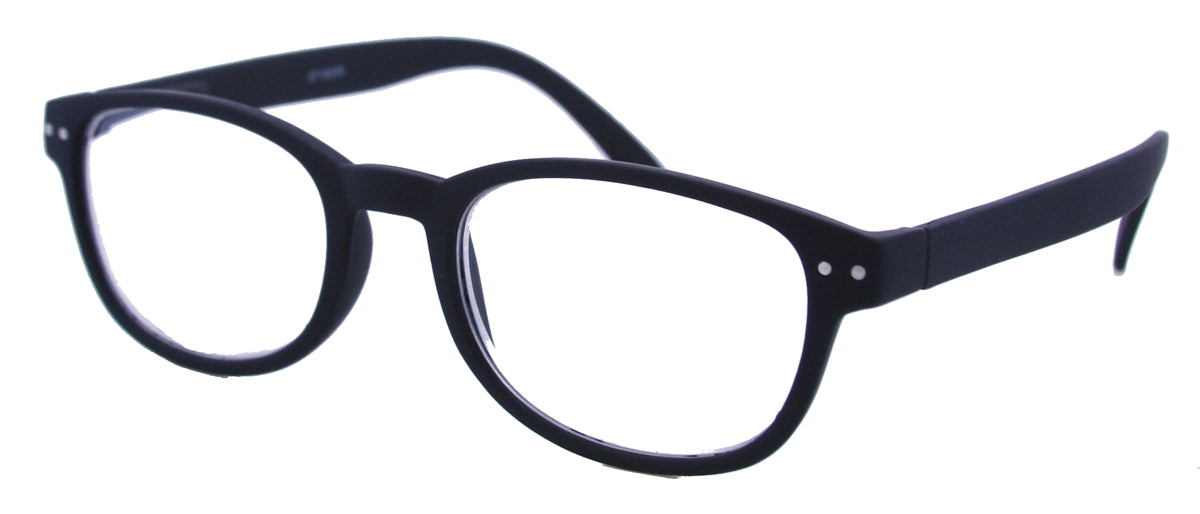 Full acetate frame in black<br/>Double metal rivets at  front<br/>Logo piece on temple<br/…