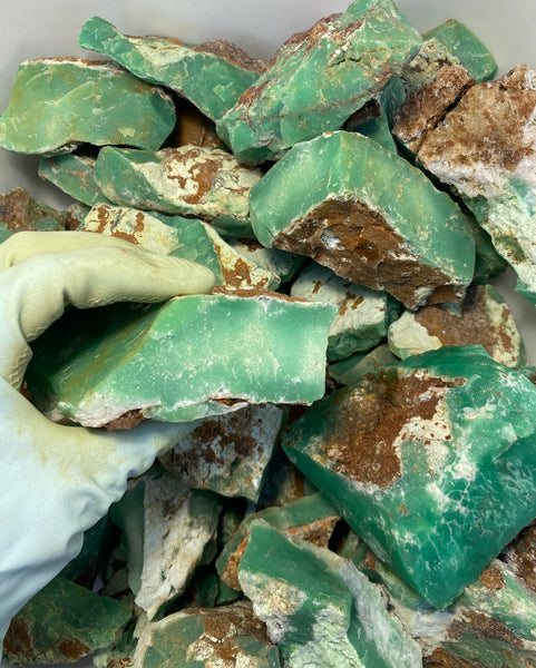 Rough chrysoprase seen at the Tucson Gem Show