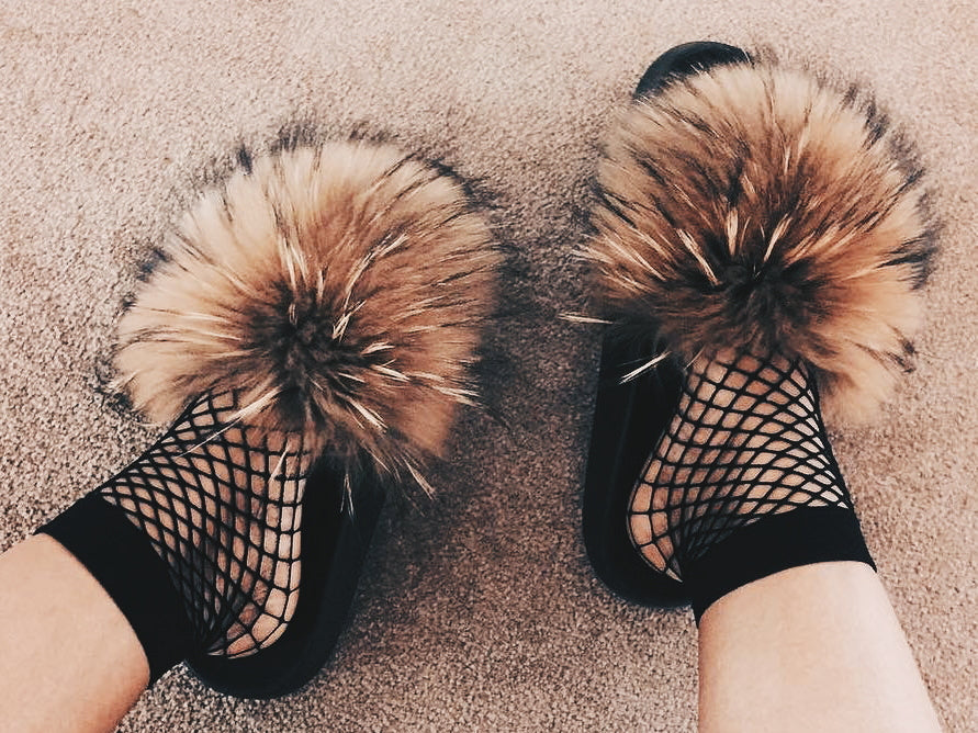 Dixie Black Mink Fur Slide Sandals