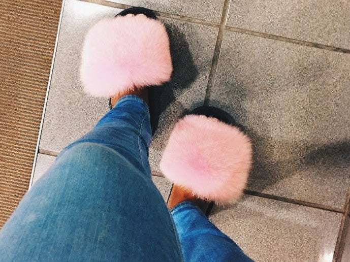 Rabbit Fur Slides Confetti Boutique