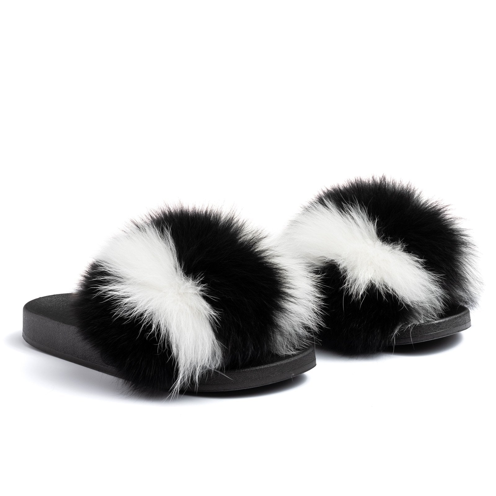 white furry sandals