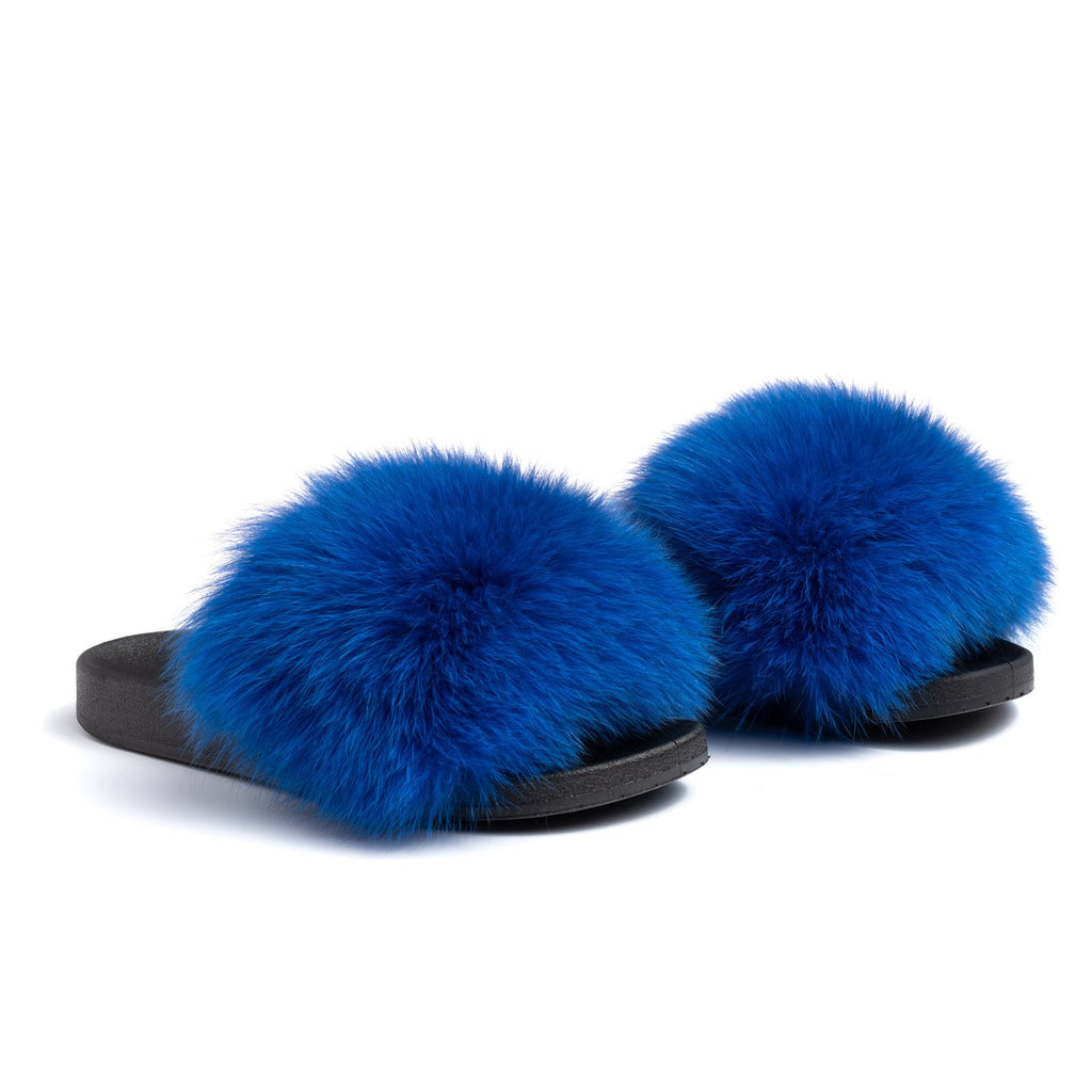 royal blue fur slides