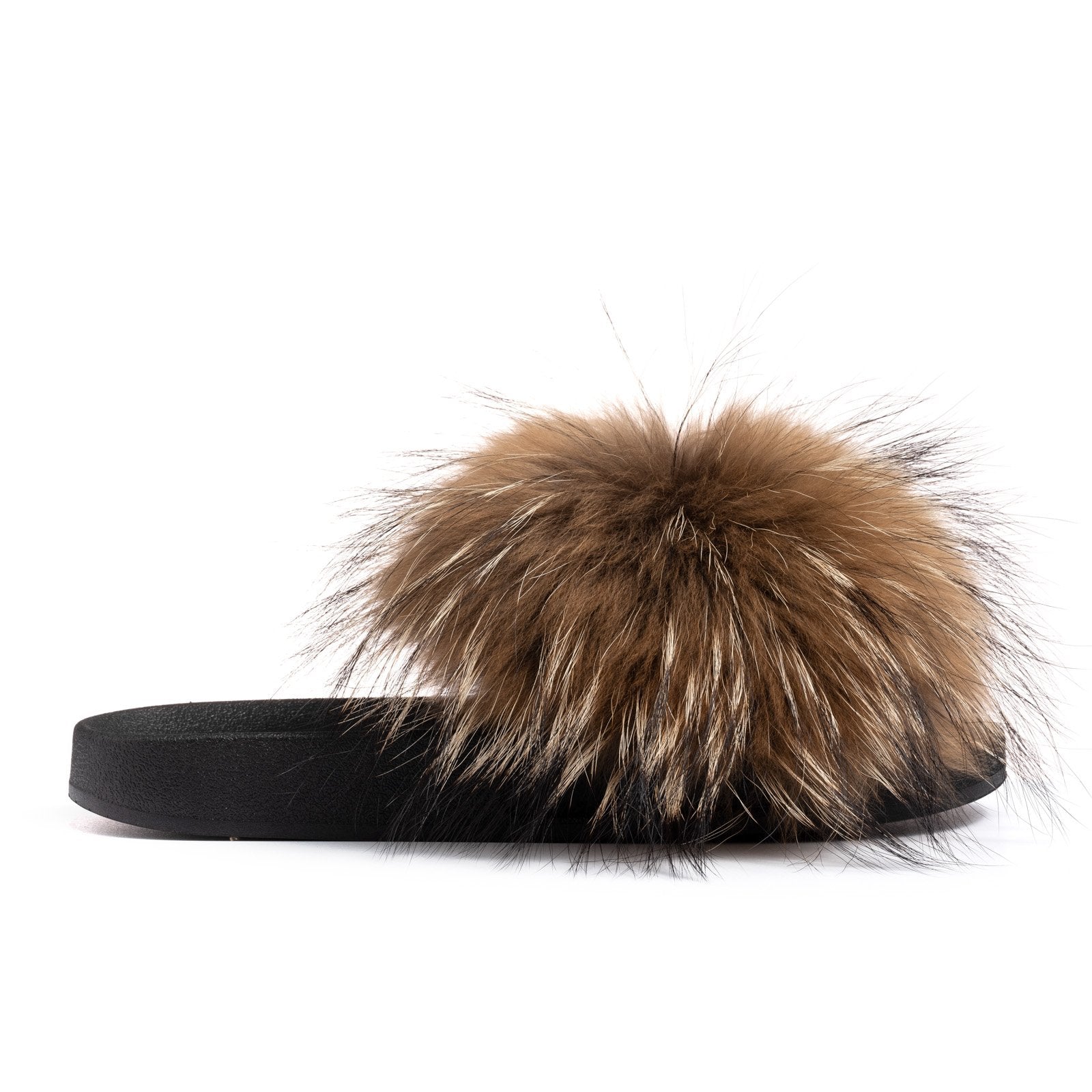 Brown Black Fox Fur Slides – Confetti 