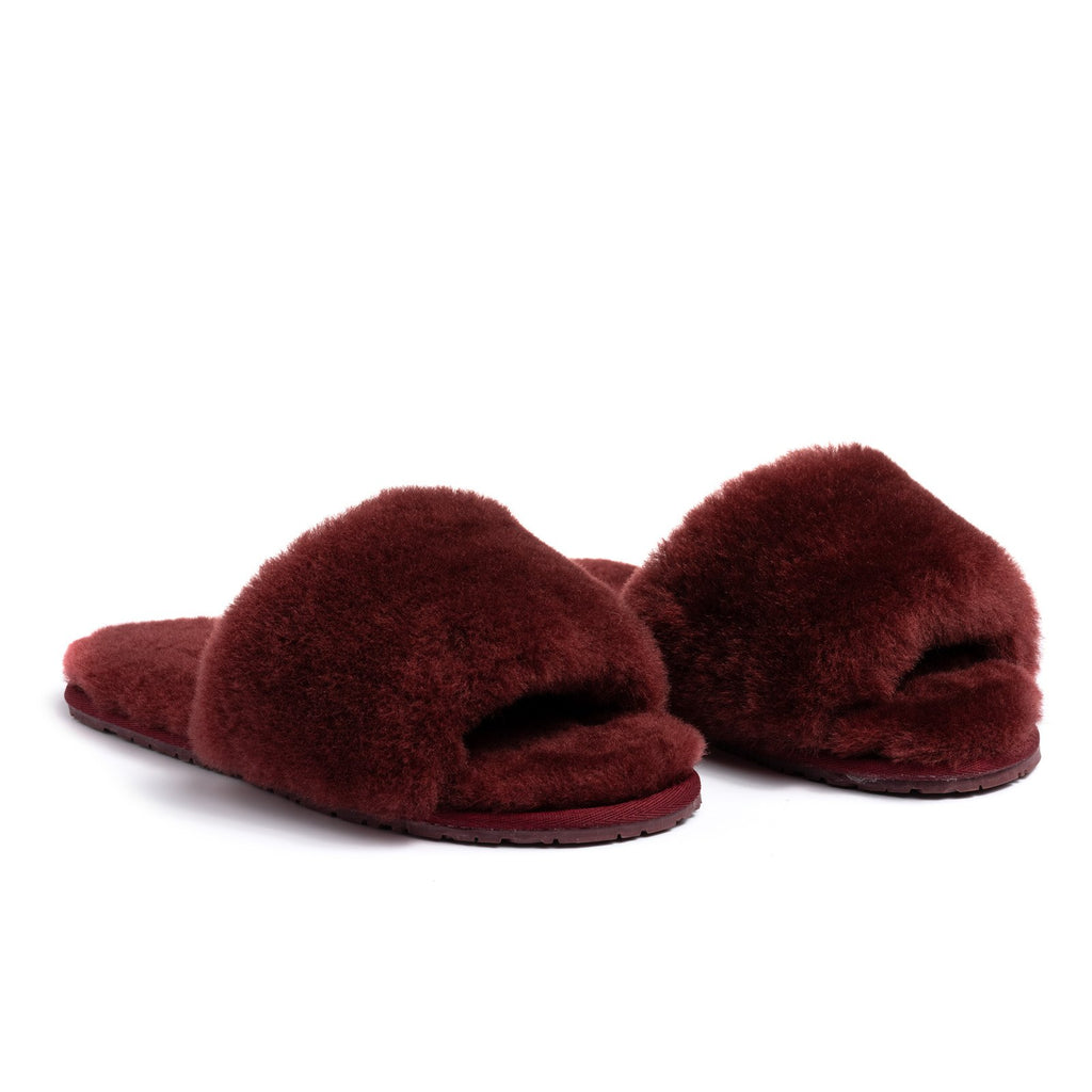 burgundy slides with fur