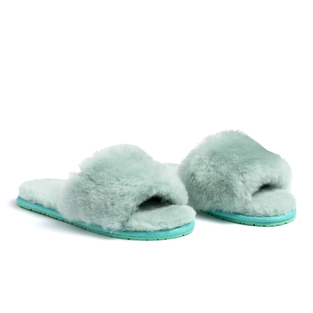 green fluffy slippers