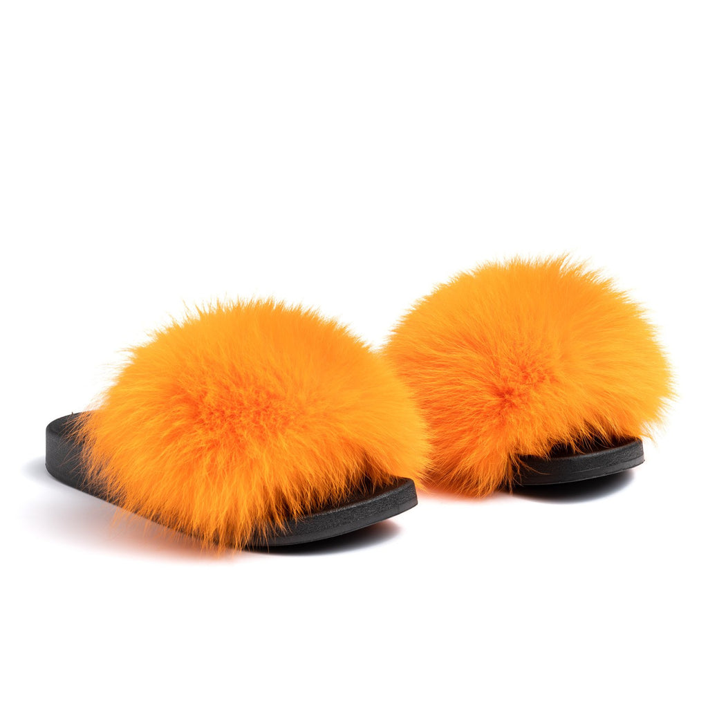 Orange Fox Fur Slides – Confetti Boutique