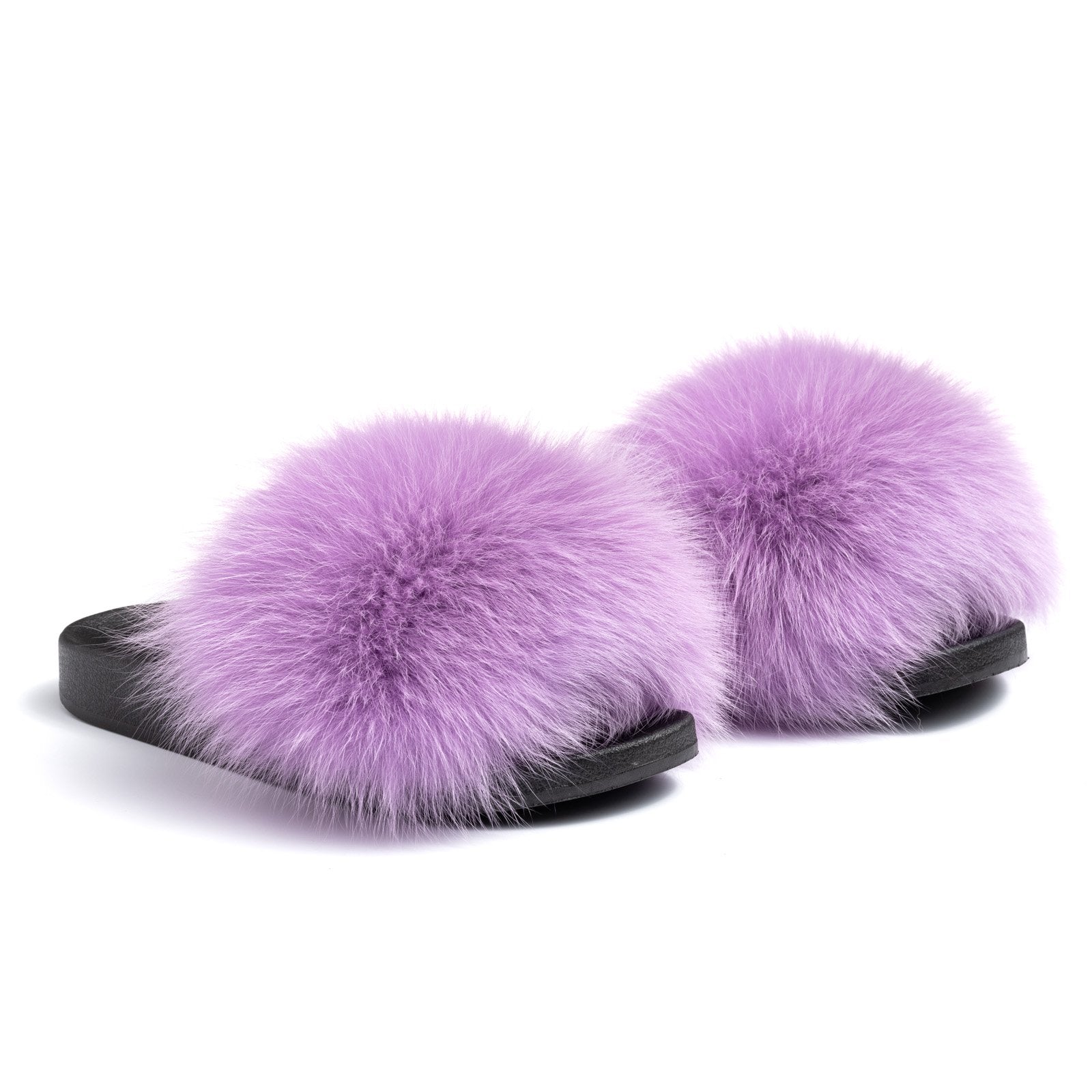 purple fur slippers