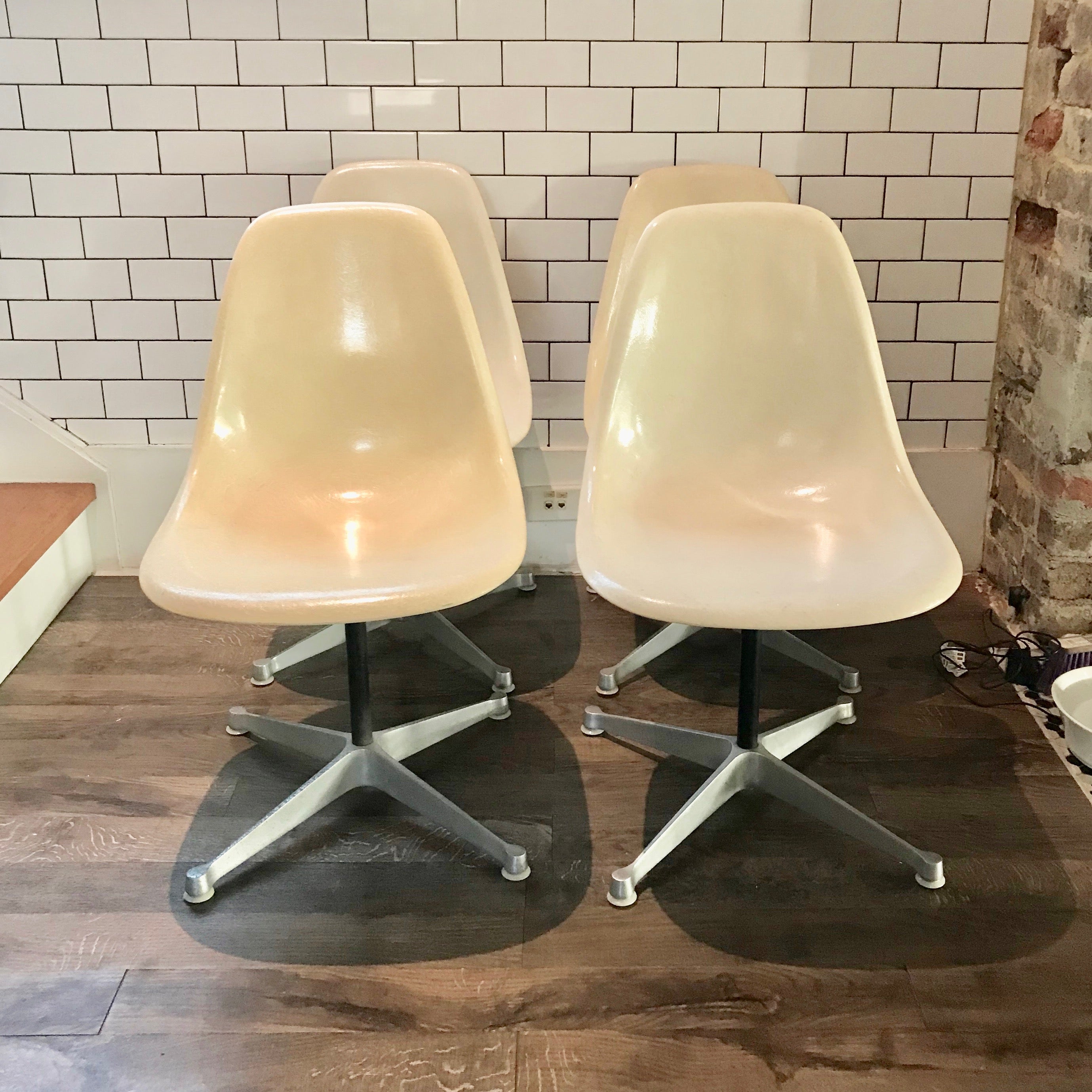 Set Of Four Vintage Eames Swivel Side Shell Chairs By Herman