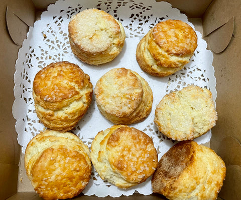 box of vanilla cream scones