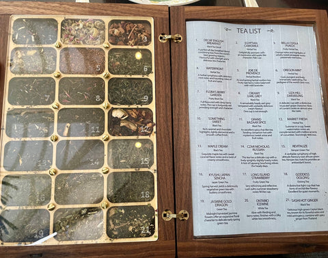 The 21 teas on offer at the afternoon tea