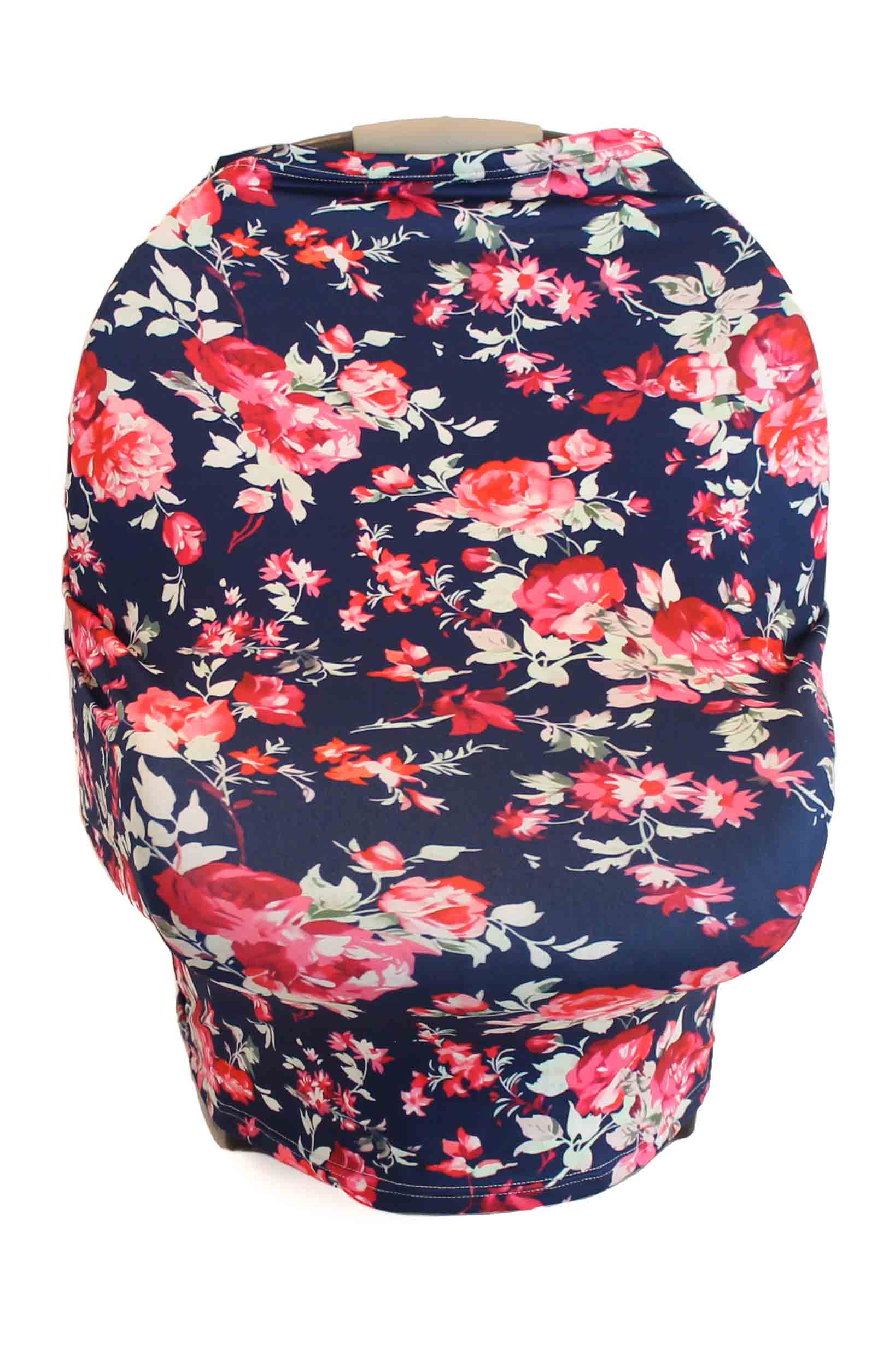 Navy Spring Floral Multi-Use Stretchy Car Seat Cover and Nursing Poncho All In One, New Baby Gift