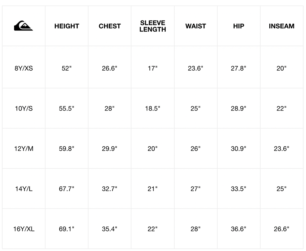 quiksilver boys snow pants size guide pure boardshop