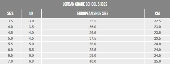 jordan shoe size chart