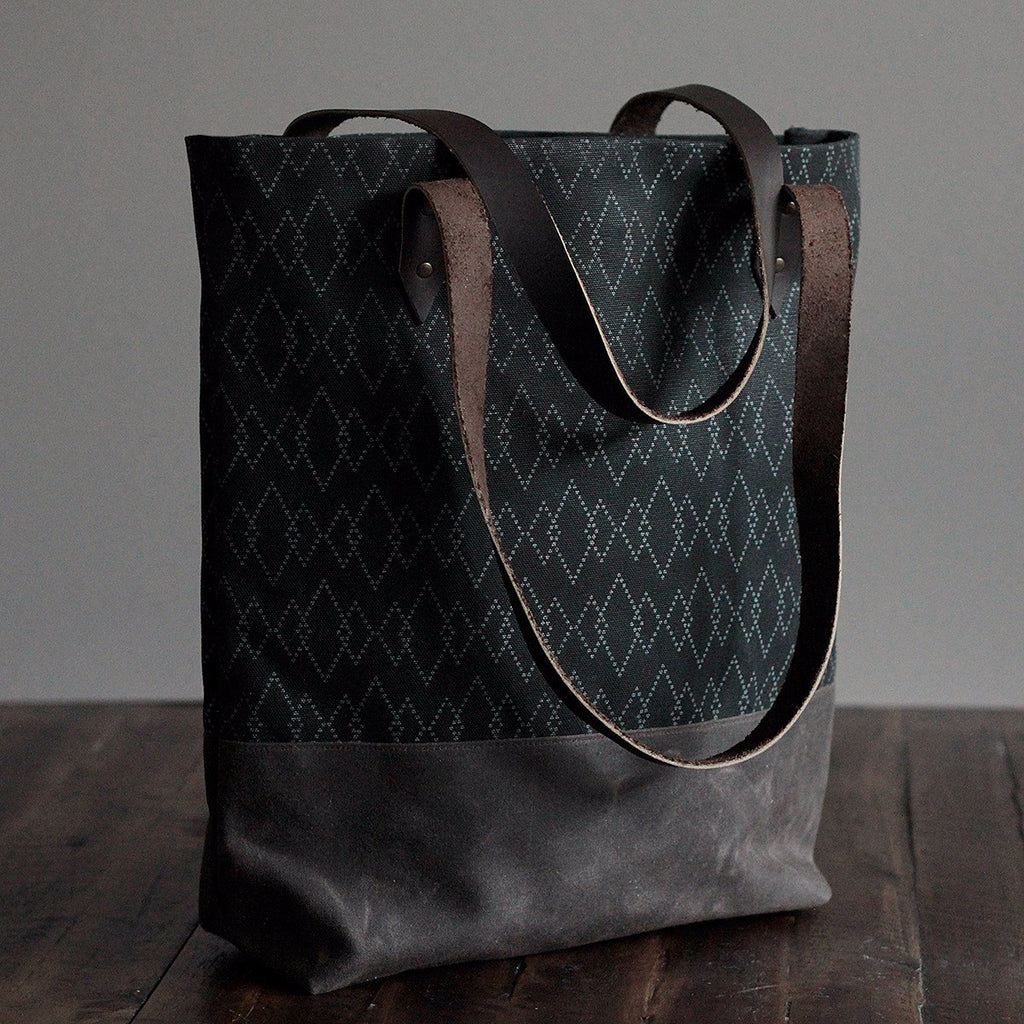 Canvas Tote Bag &#39;Canyon&#39; Black/Brown with Leather Straps – Jessica Necor Studio