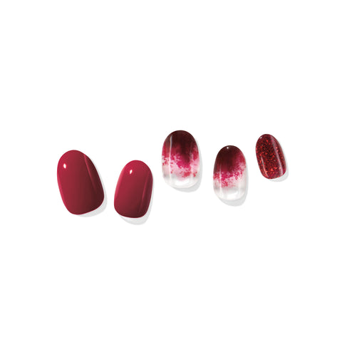 Dashing Diva GLAZE Crimson Smoke red semicured gel nail strips with smoke and glitter accents.