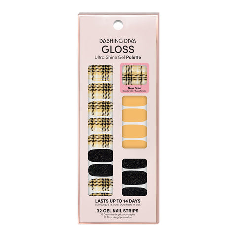 Dashing Diva GLOSS Homeroom Happy yellow and black Clueless inspired preppy plaid gel nail strips.