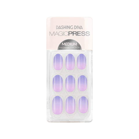 Dashing Diva MAGIC PRESS Hydrangea Dream medium, oval pink to purple ombre press on gel nails.