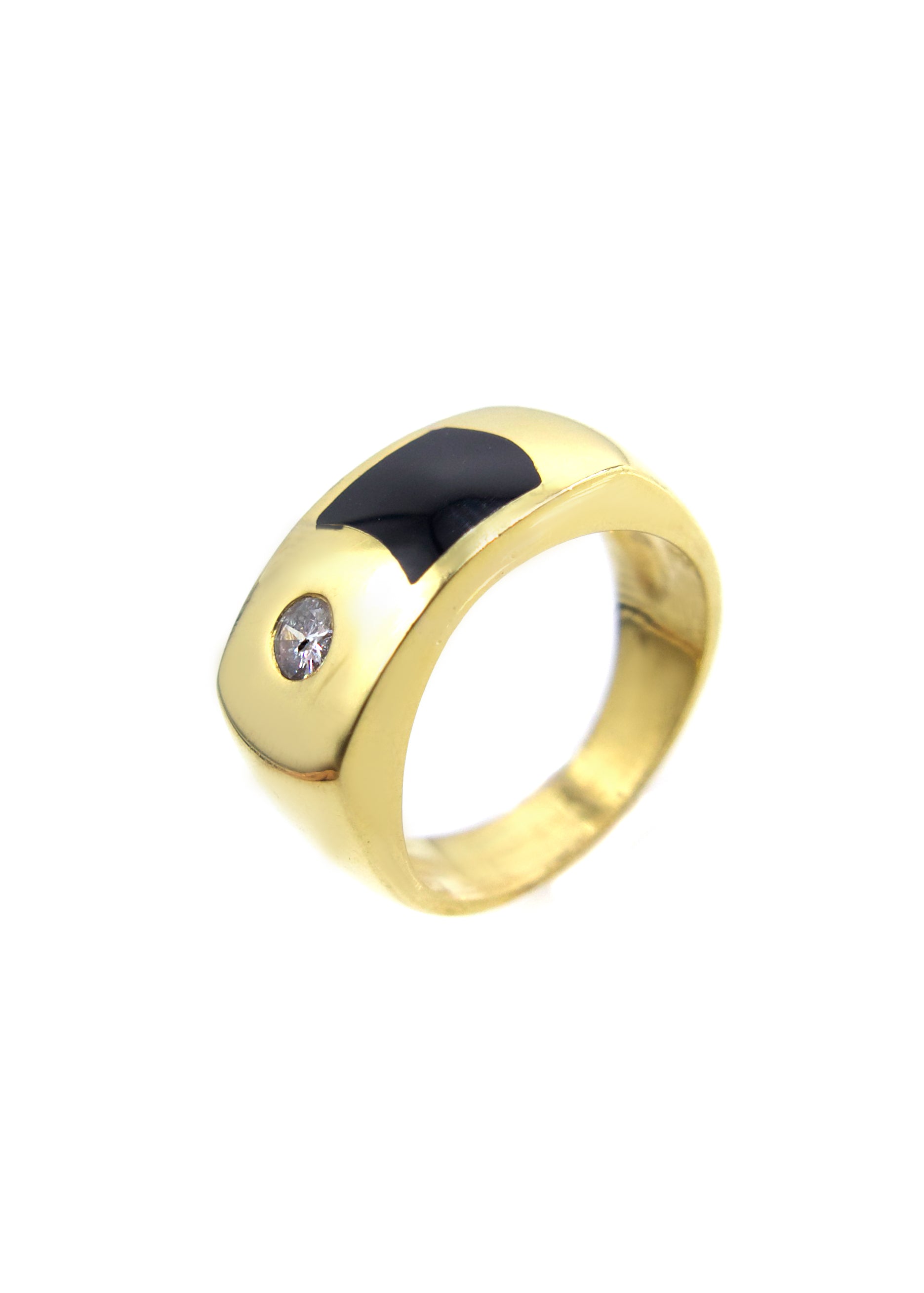 Scosha | 1970s 14K Gold Onyx Inlay Pinky Ring with Diamond