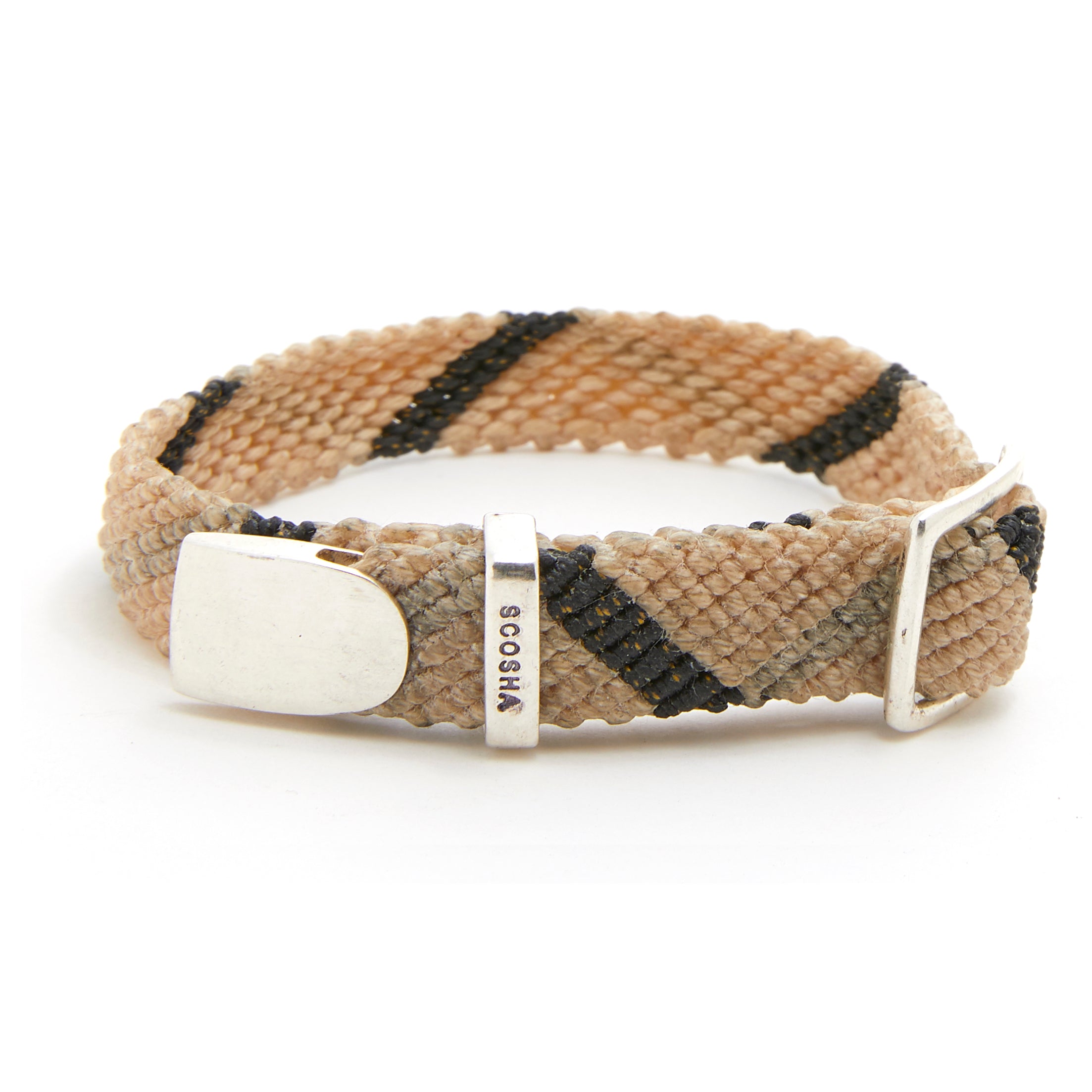 Natural & Black Stripe Belt Bracelet in Silver