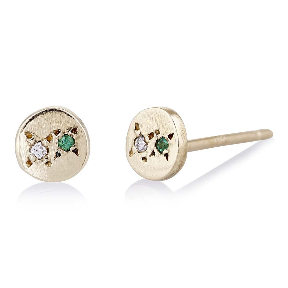 Juxtaposed Stud with Diamond and Emerald