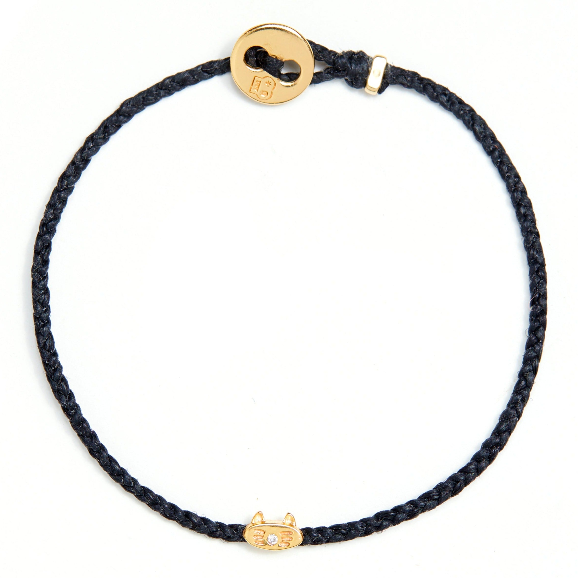 Scosha | Diamond Kitty Slider Charm Bracelet in Gold