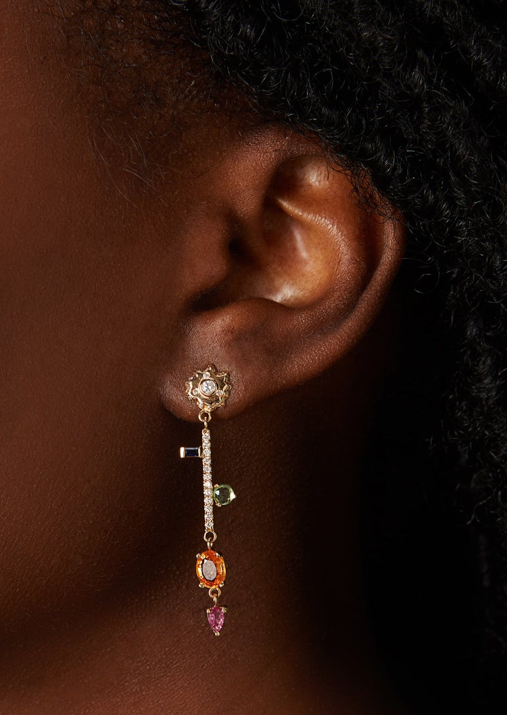 Sunburst Drop Earrings with Mixed Gems